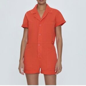 Pistola Vibrant Orange Button-Up Romper